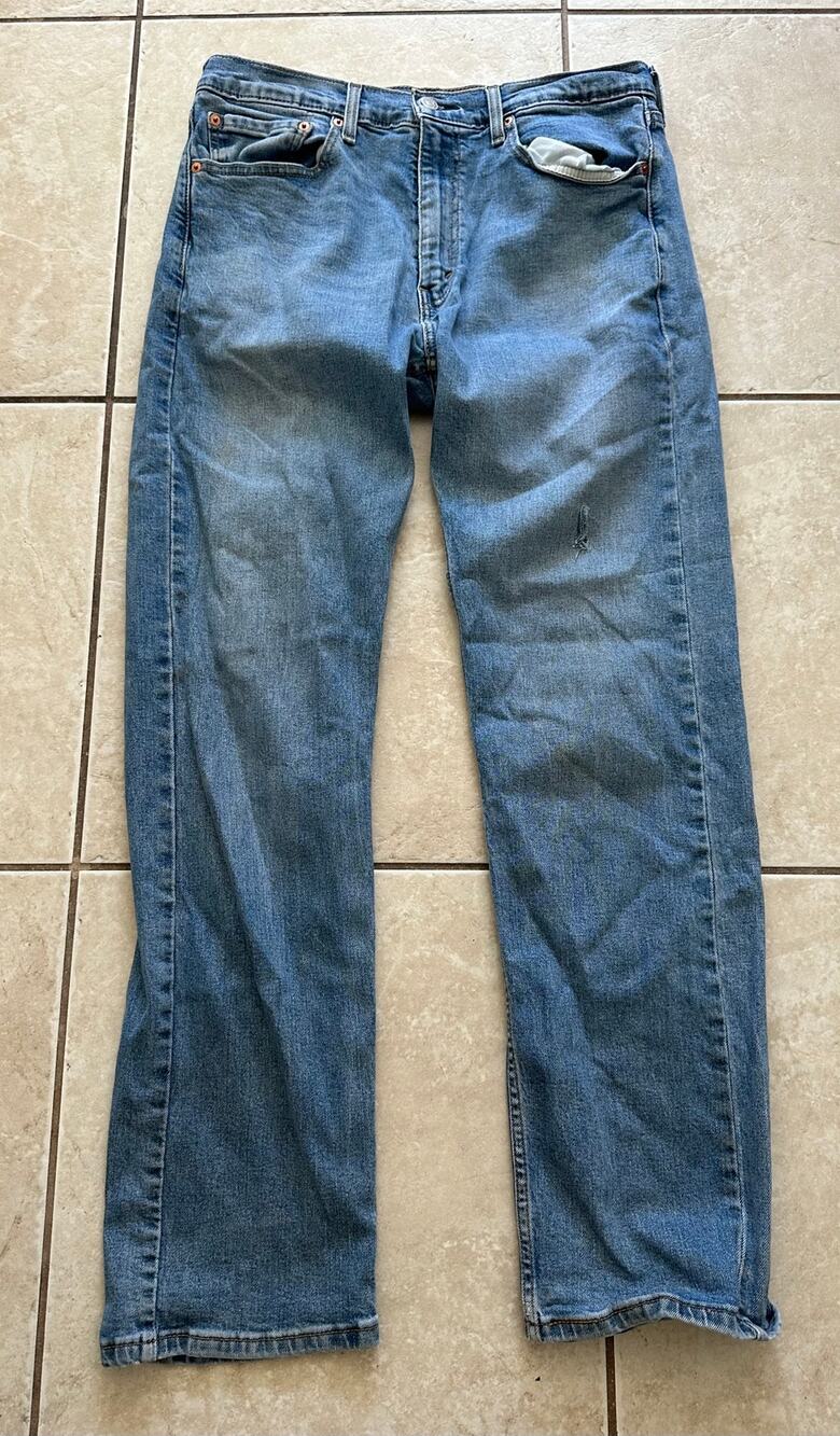 Levi's 505 Regular Fit Jeans Men's 34x32 Light Wash Stretch Denim Distressed